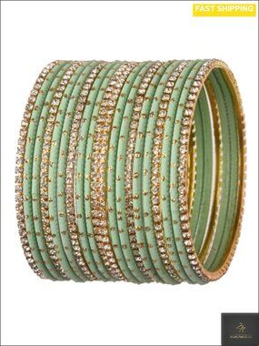 Indian Bangle Set Rhinestone CZ Crystal Metal Bracelet 20 Pc Wedding Jewelry